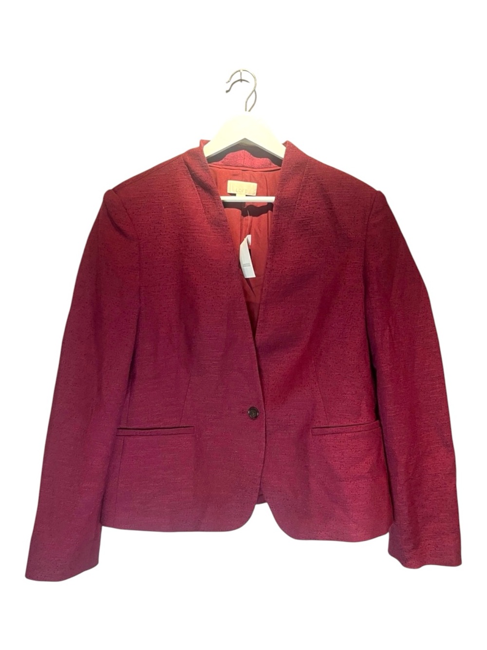 New Ann Taylor LOFT Women’s Textured Single Button Blazer Burgundy Wine Size 14